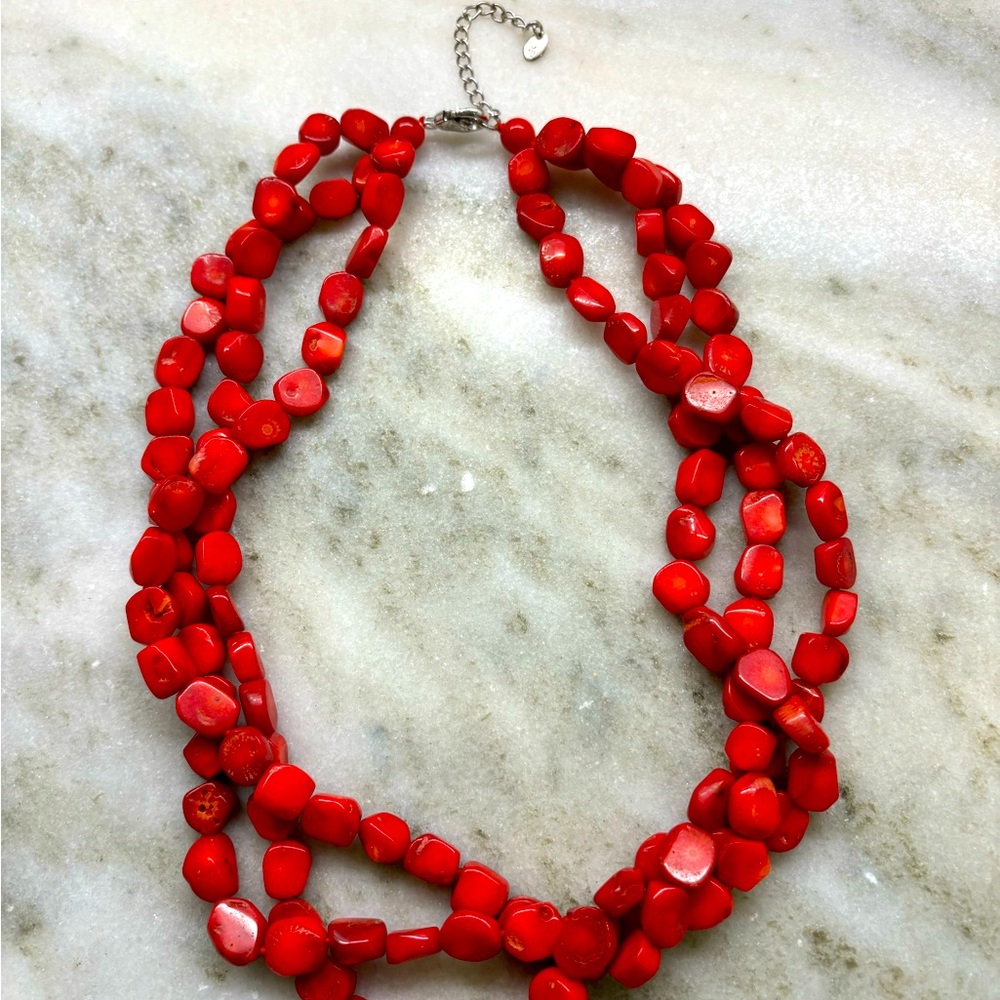 Lucas Lameth LUC 925 Sterling Silver 3 Strand Round Coral Necklace-price is firm